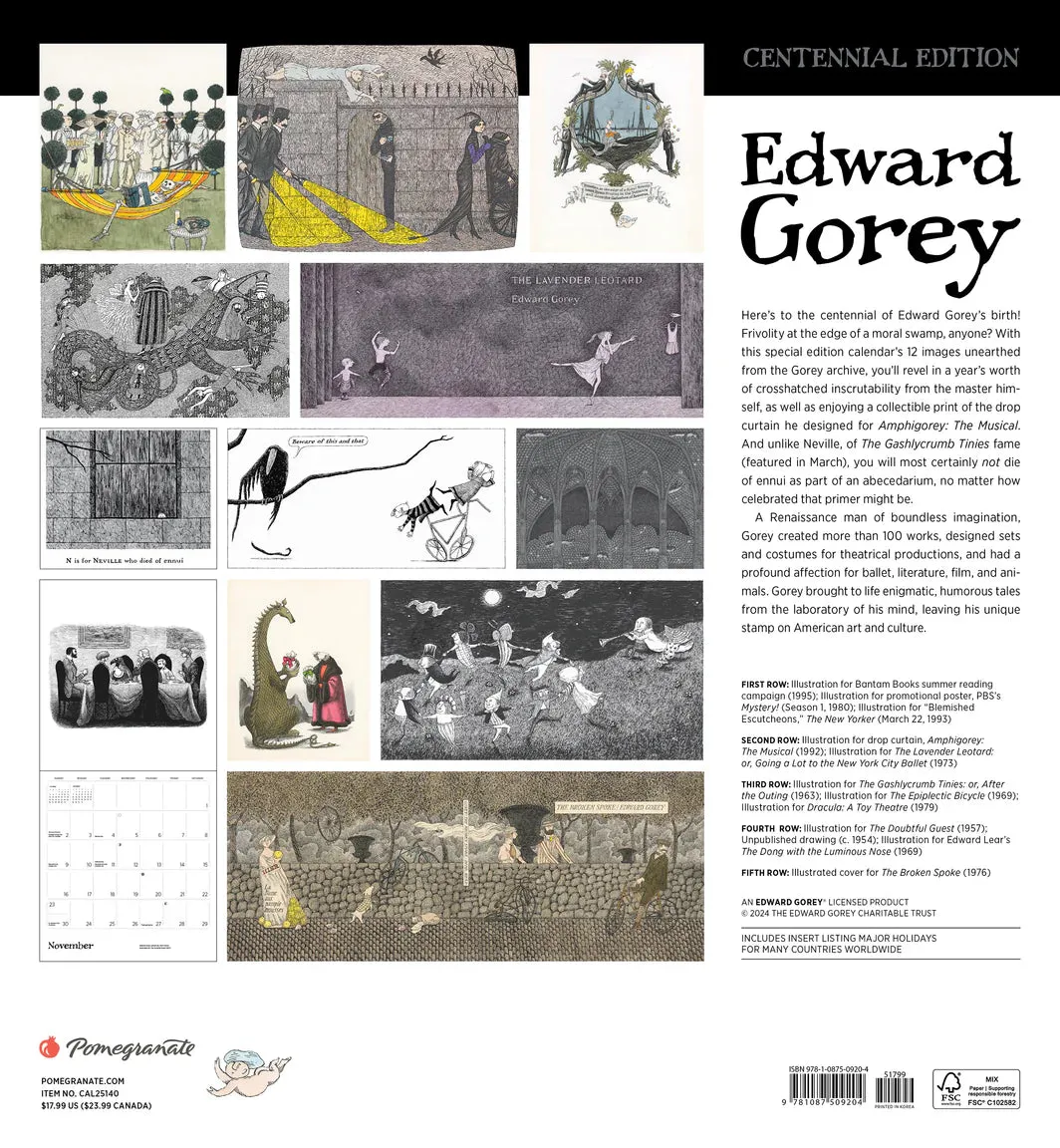 2025 Wall Calendar: Edward Gorey: Centennial Edition