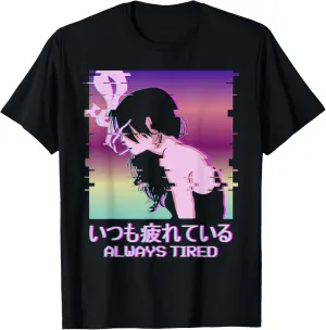 Always Tired Japan Vaporwave Old Indie Aesthetic Anime Girl T-Shirt