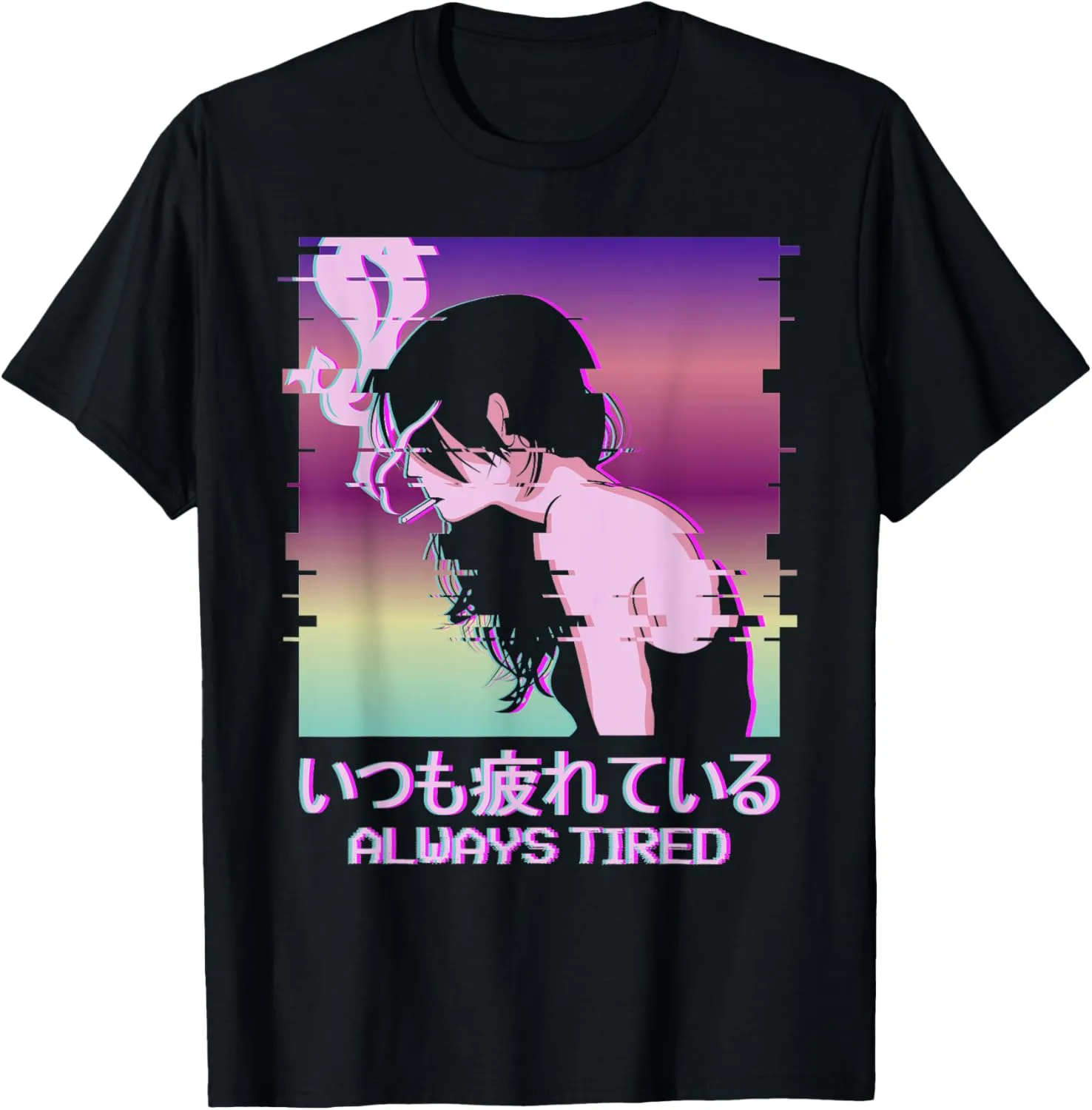 Always Tired Japan Vaporwave Old Indie Aesthetic Anime Girl T-Shirt