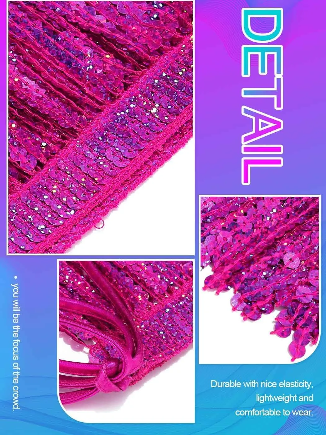 Aukmla Women Sparkly Sequin Tassel Skirt Belly Dance Hip Scarf Festival Fringe Wrap Skirts
