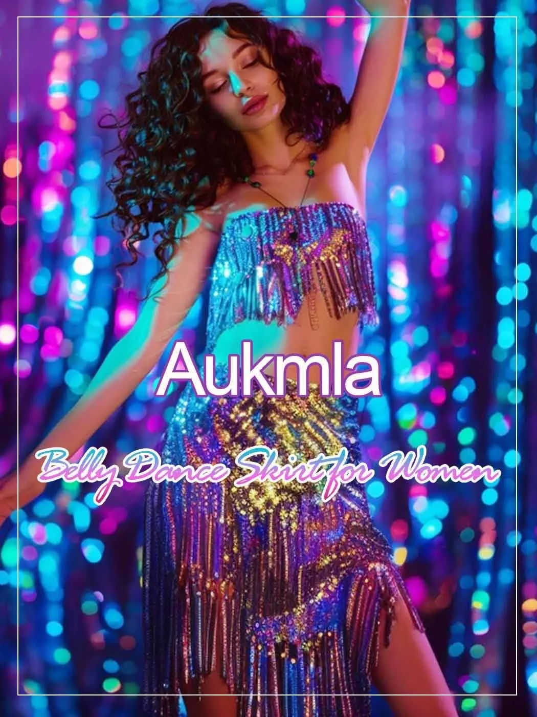 Aukmla Women Sparkly Sequin Tassel Skirt Belly Dance Hip Scarf Festival Fringe Wrap Skirts