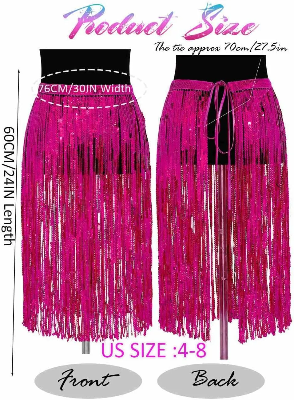 Aukmla Women Sparkly Sequin Tassel Skirt Belly Dance Hip Scarf Festival Fringe Wrap Skirts