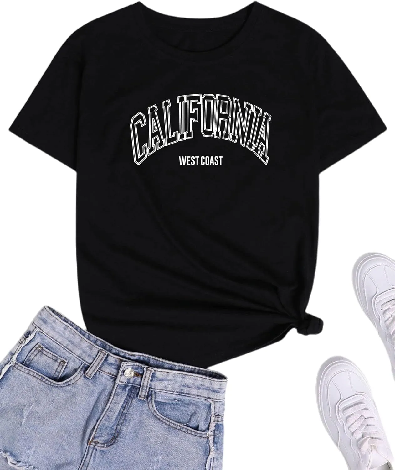 Avanova Womens Graphic Letter Print Short Sleeve T-Shirts Crewneck Casual Summer Cute Tees Tops