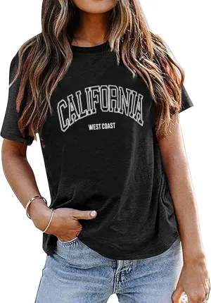 Avanova Womens Graphic Letter Print Short Sleeve T-Shirts Crewneck Casual Summer Cute Tees Tops