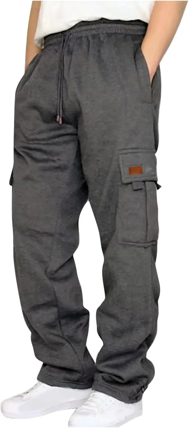 Baggy Cargo Pants Men Elastic Waist Open Bottom Sweatpants Loose Fit Lightweight Hiking Work Pants Multi Pockets
