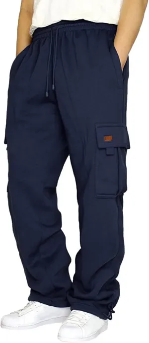 Baggy Cargo Pants Men Elastic Waist Open Bottom Sweatpants Loose Fit Lightweight Hiking Work Pants Multi Pockets