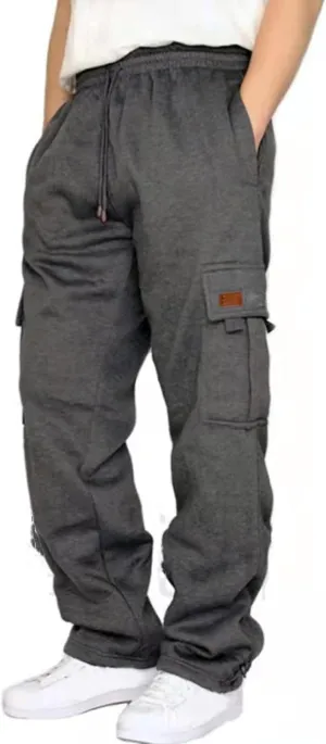 Baggy Cargo Pants Men Elastic Waist Open Bottom Sweatpants Loose Fit Lightweight Hiking Work Pants Multi Pockets