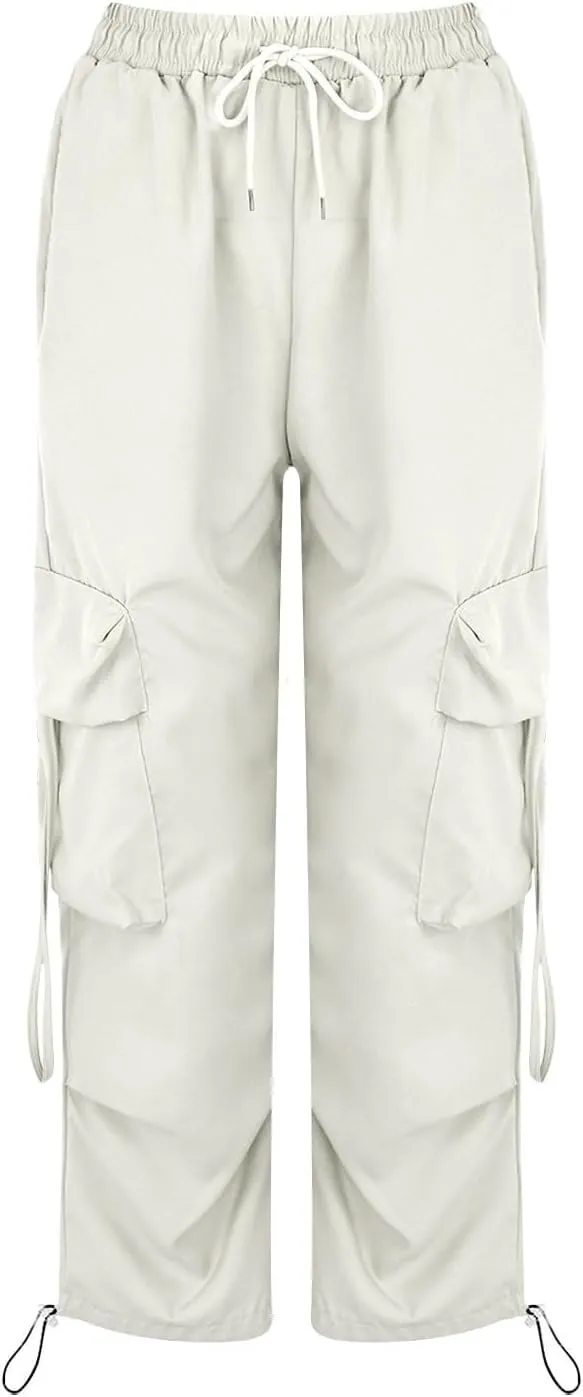 Baggy Cargo Pants Women Casual High Waisted Parachute Pants Drawstring Loose Hip Hop Wide Leg Pant Y2K Streetwear