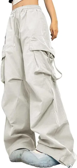 Baggy Cargo Pants Women Casual High Waisted Parachute Pants Drawstring Loose Hip Hop Wide Leg Pant Y2K Streetwear