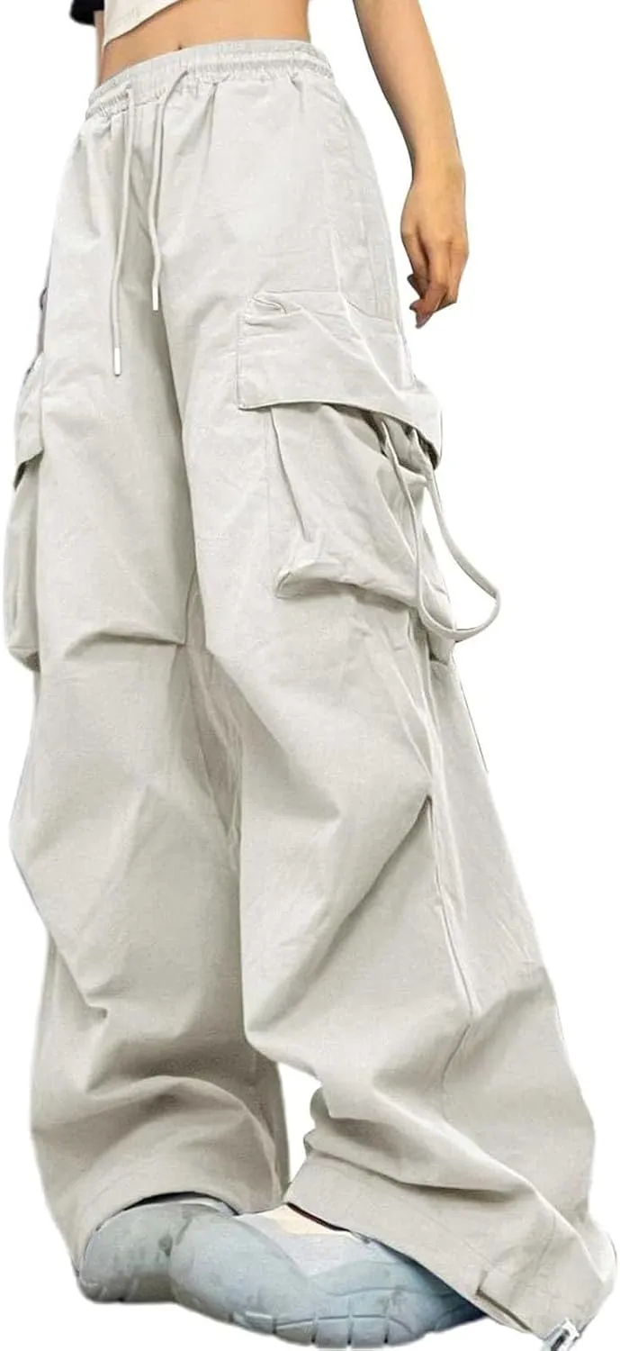 Baggy Cargo Pants Women Casual High Waisted Parachute Pants Drawstring Loose Hip Hop Wide Leg Pant Y2K Streetwear