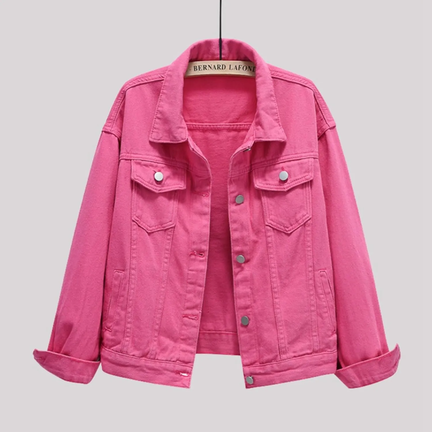 Bomber Jackets for Women Solid Button Down Jeans Denim Jackets Plus Size Trendy Casual Oversized Coat with Pockets