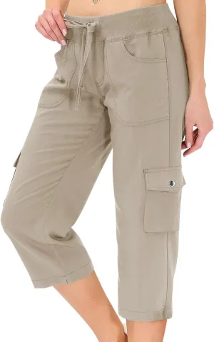 Capris for Seniors Lightweight Drawstring Waist Capri Cargo Pants Outdoor Hiking Wide Leg Cropped Pants with Pockets