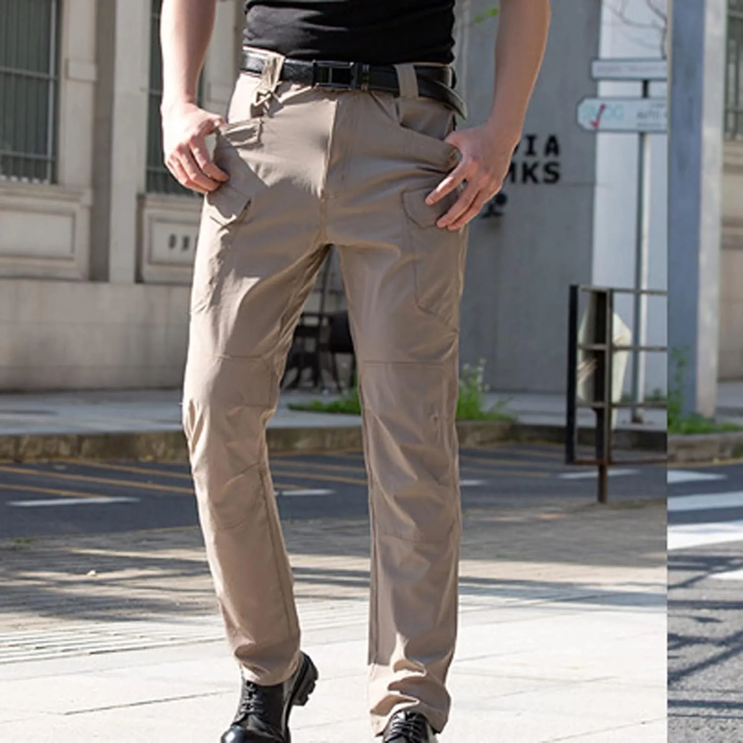 Cargo Joggers for Men Elastic Waist Stretch Athletic Sweatpants Baggy Outdoor Trousers with Multi Pockets