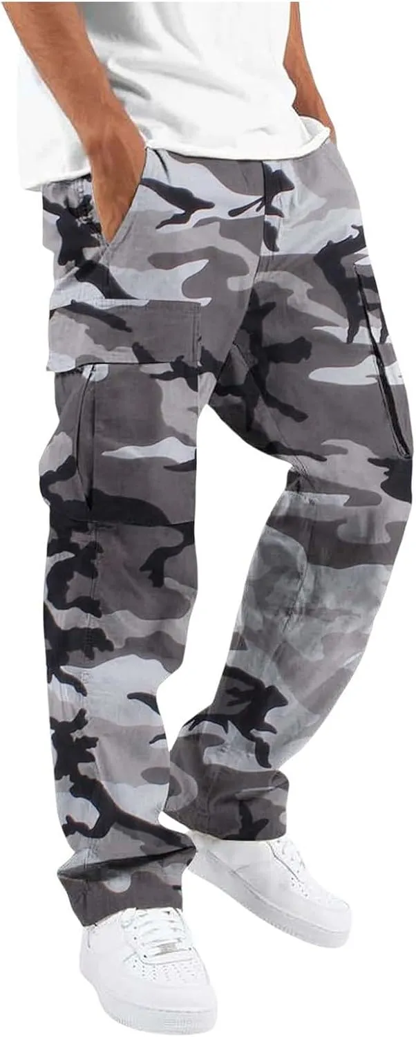 Cargo Pants for Men Relaxed Fit Casual Cargo Joggers Men Sweatpants Drawstring Elastic Waist Hiking Pants with Pockets