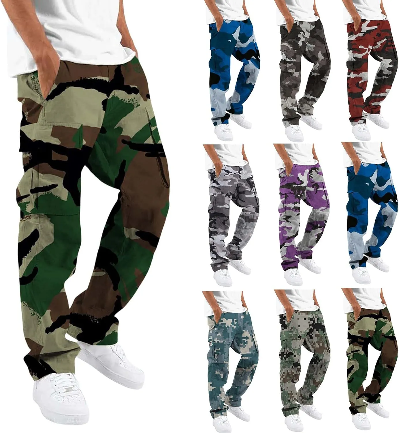 Cargo Pants for Men Relaxed Fit Casual Cargo Joggers Men Sweatpants Drawstring Elastic Waist Hiking Pants with Pockets