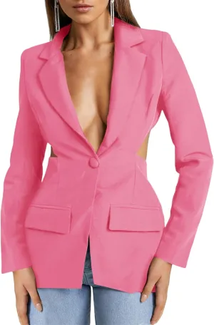 Cicy Bell Women's Fitted Sexy Blazers Casual Open Front Long Sleeve Trendy Tailored Cut Out Blazer Jackets