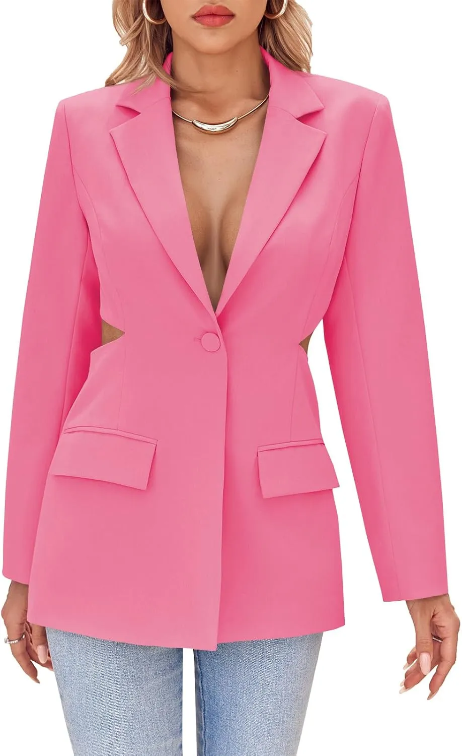 Cicy Bell Women's Fitted Sexy Blazers Casual Open Front Long Sleeve Trendy Tailored Cut Out Blazer Jackets