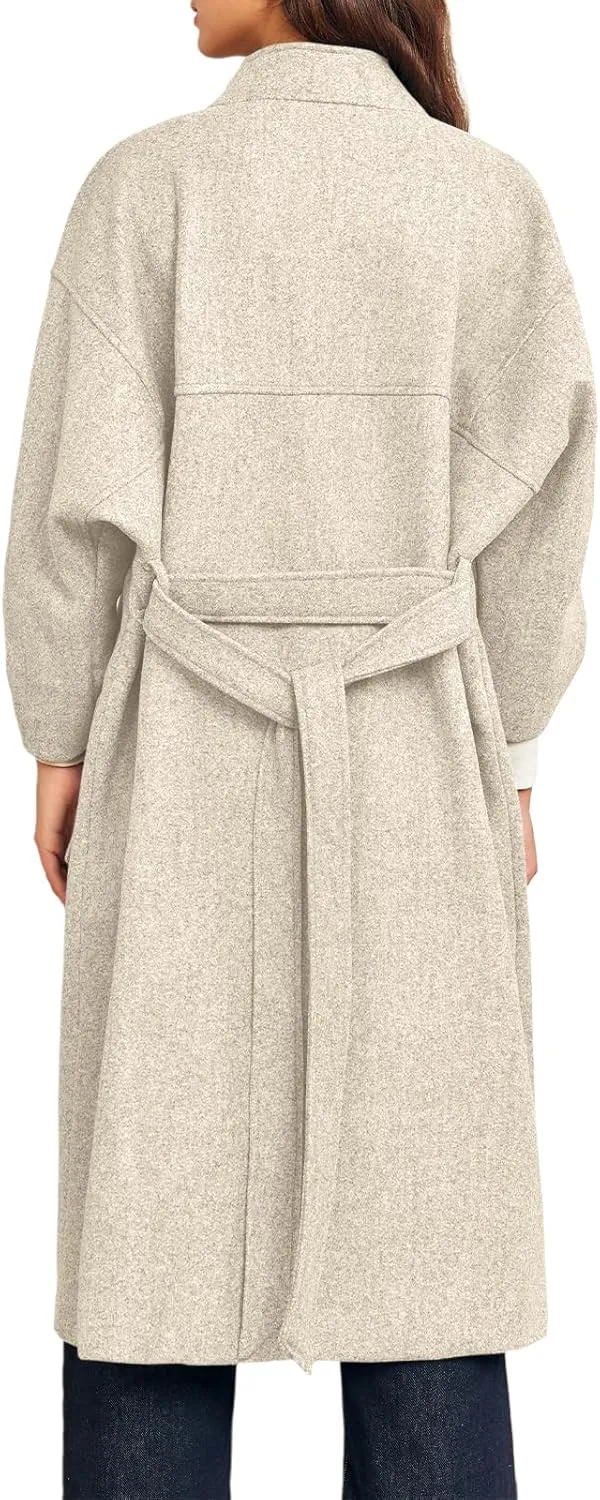 Cicy Bell Womens Long Pea Coats Oversized Wrap Wool Blend Trench Coats Winter Open Front Cardigan Overcoats