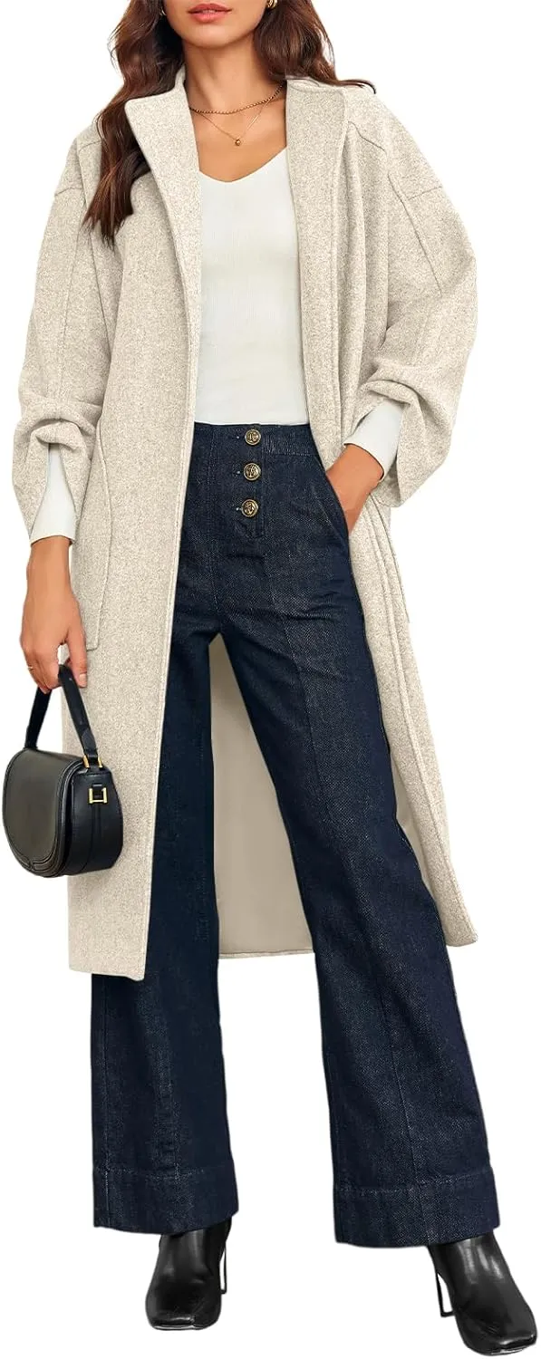 Cicy Bell Womens Long Pea Coats Oversized Wrap Wool Blend Trench Coats Winter Open Front Cardigan Overcoats