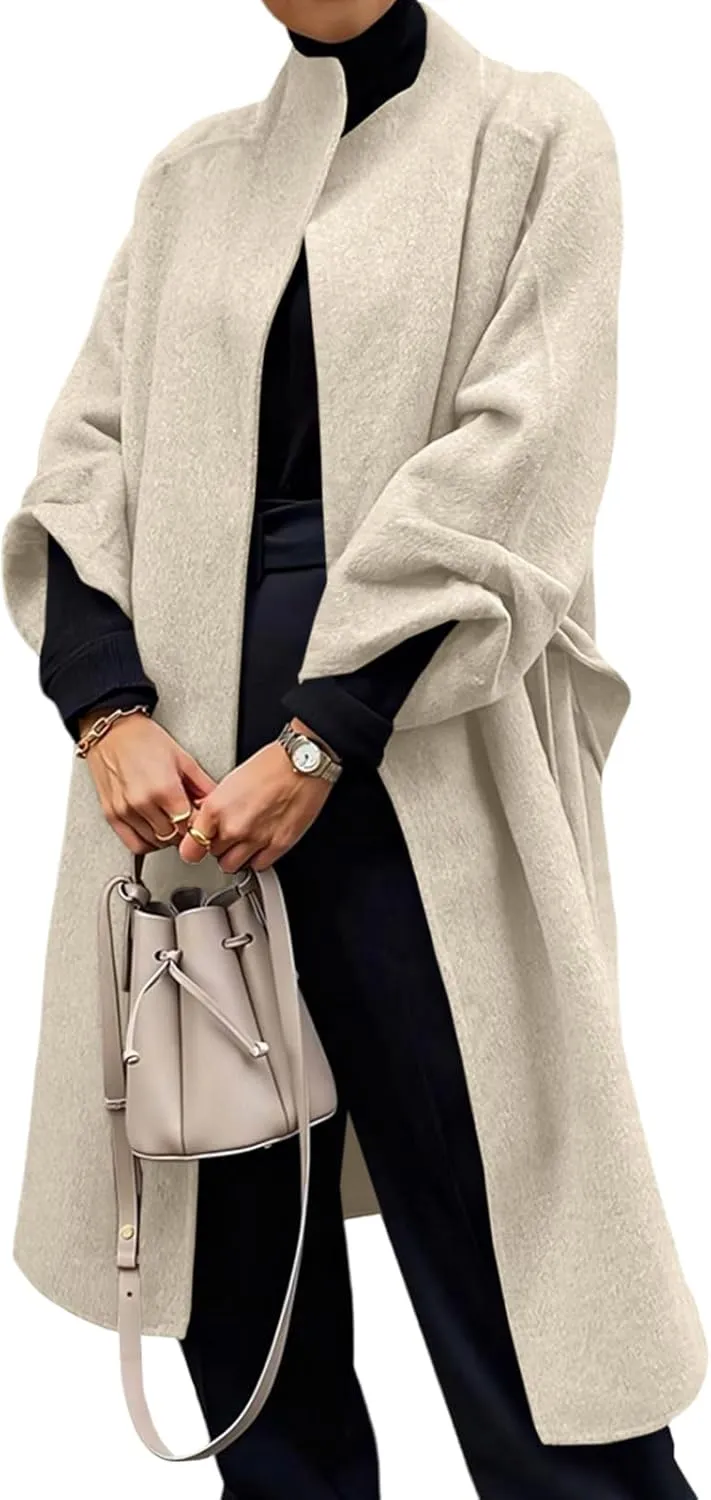 Cicy Bell Womens Long Pea Coats Oversized Wrap Wool Blend Trench Coats Winter Open Front Cardigan Overcoats
