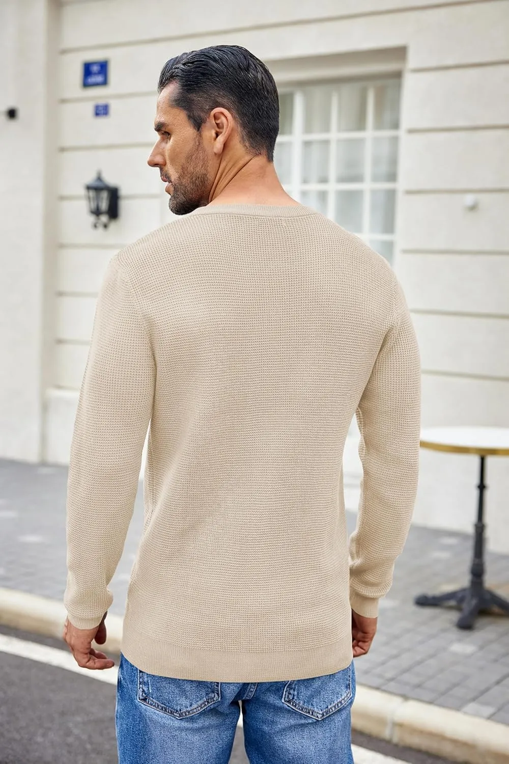 COOFANDY Men's Waffle Henley Shirts Crewneck Lightweight Sweater Long Sleeve Causal Knitted Pullover T Shirt