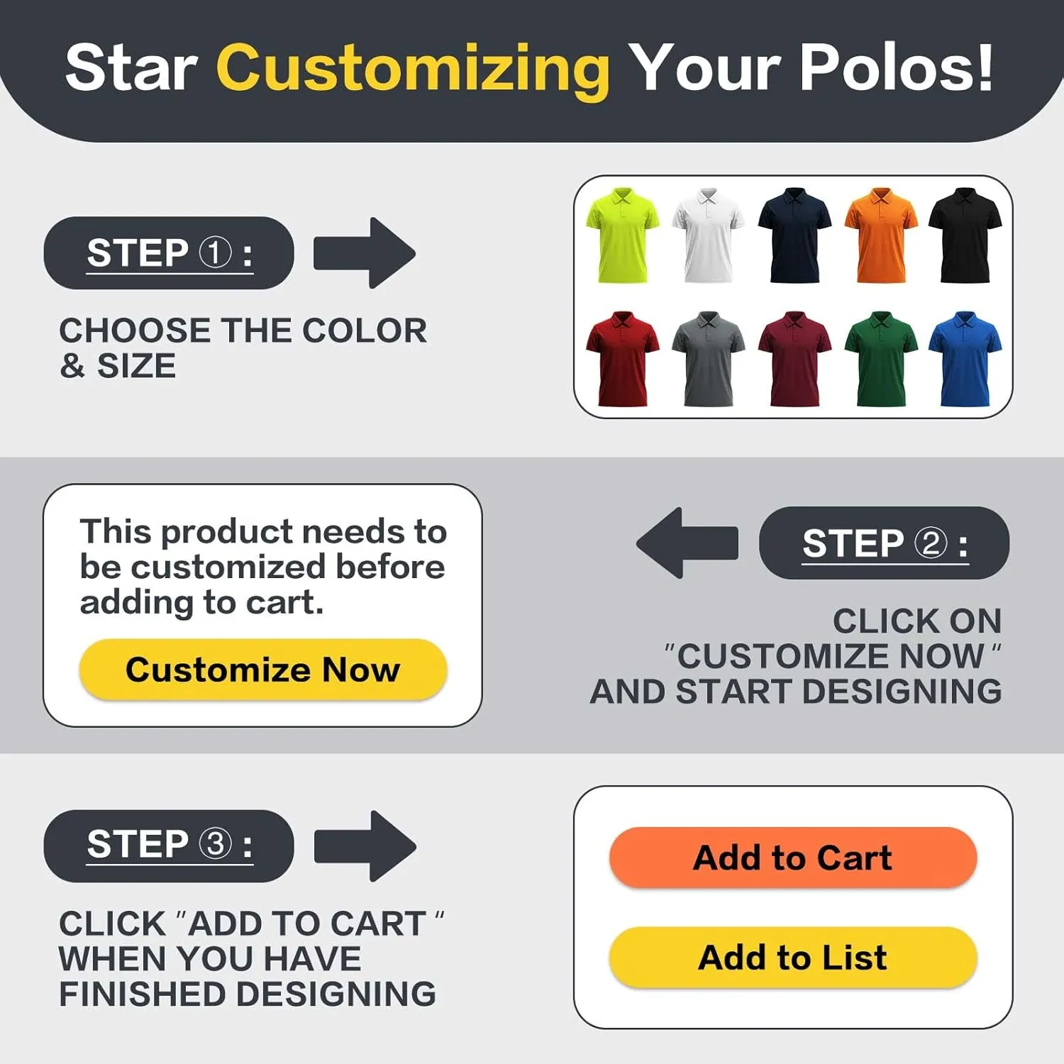 Custom Polo Shirts Desgin Your Own Embroidered Print Customized Text/Logo/Photo Personalized Golf Work Polo FrontBack