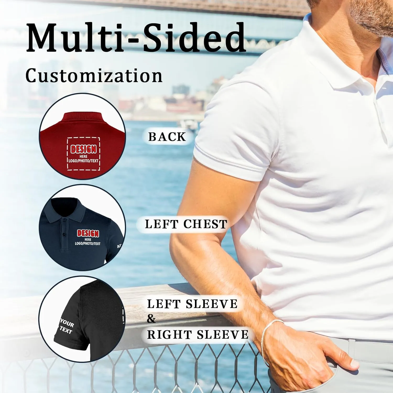 Custom Polo Shirts Desgin Your Own Embroidered Print Customized Text/Logo/Photo Personalized Golf Work Polo FrontBack