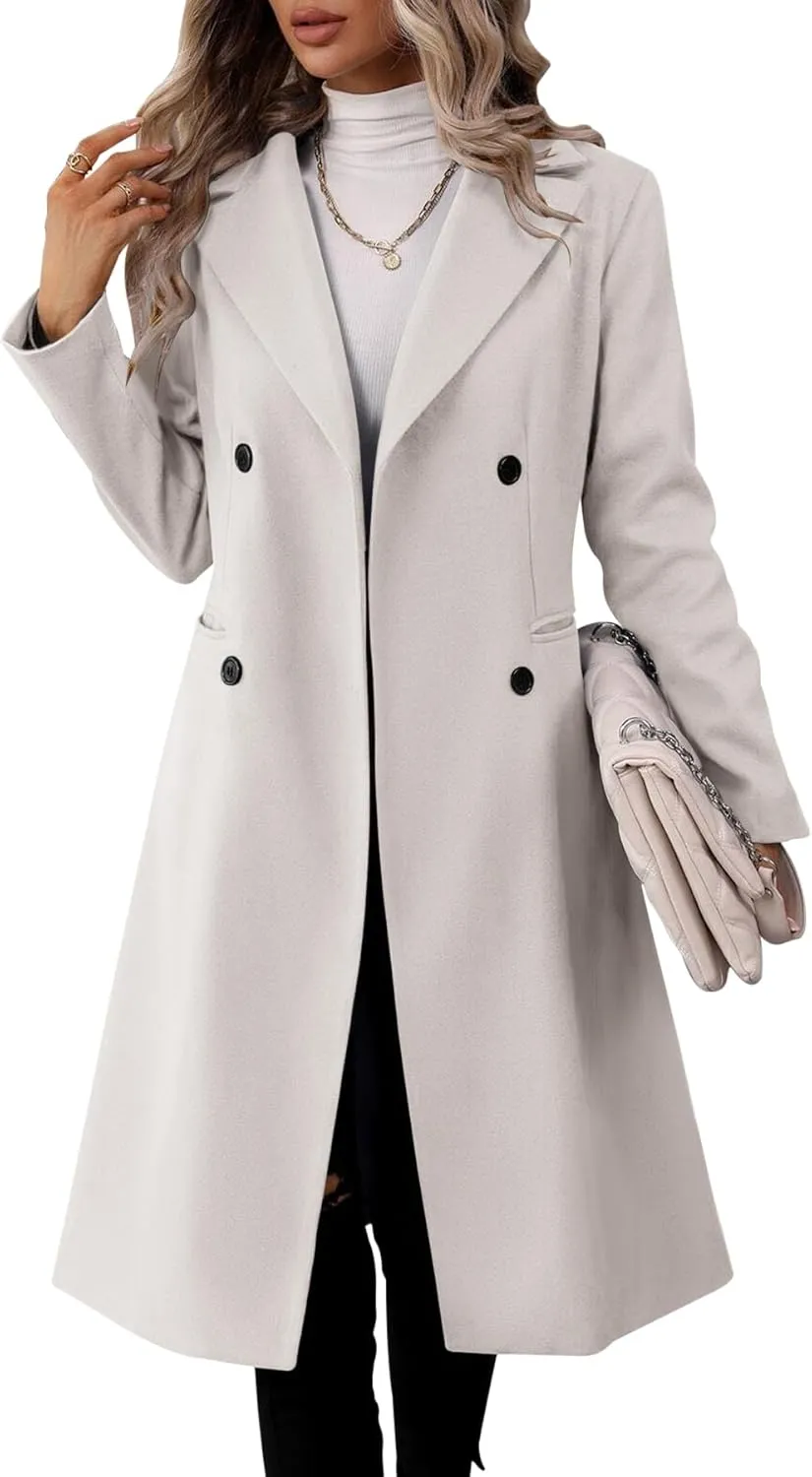 Danedvi Womens Long Double Breasted Coats Lapel Collar Pea Coat Winter Slim Fit Jackets Trench Coat Outwear