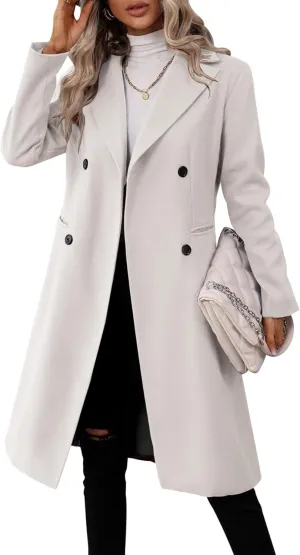 Danedvi Womens Long Double Breasted Coats Lapel Collar Pea Coat Winter Slim Fit Jackets Trench Coat Outwear