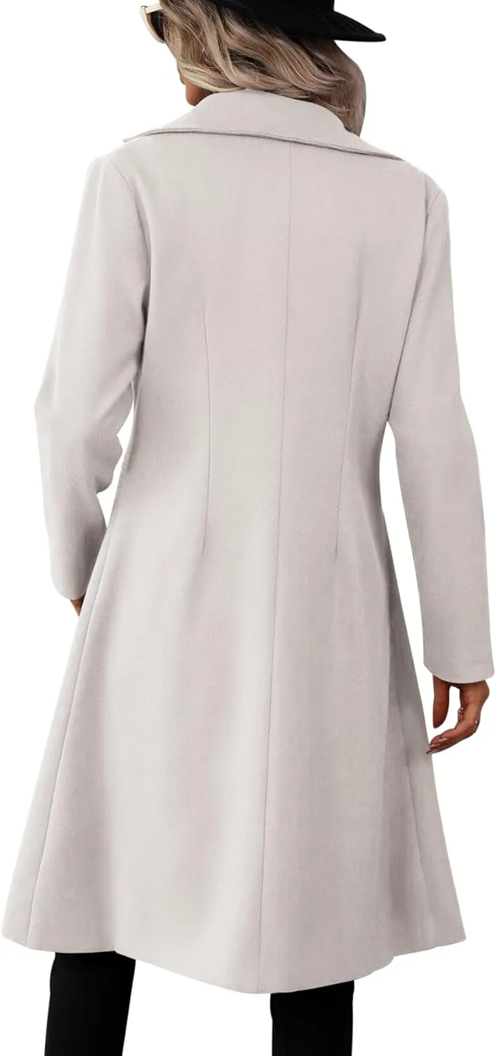 Danedvi Womens Long Double Breasted Coats Lapel Collar Pea Coat Winter Slim Fit Jackets Trench Coat Outwear
