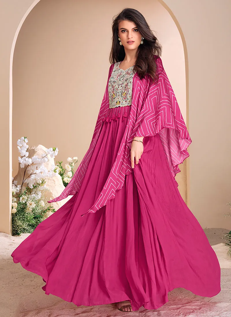 Deep Pink Multi Embroidery Designer Anarkali Gown