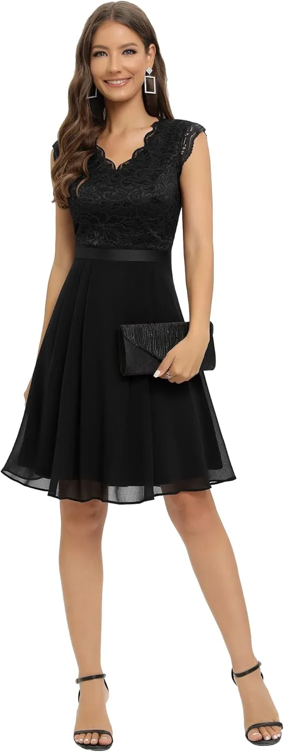 Dressystar Women's V Neck Sleeveless Lace Bridesmaid Dress Wedding Party Gown