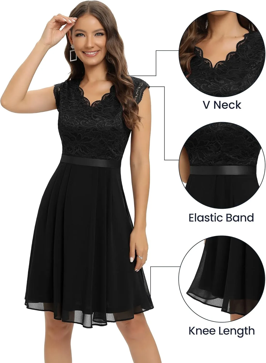 Dressystar Women's V Neck Sleeveless Lace Bridesmaid Dress Wedding Party Gown