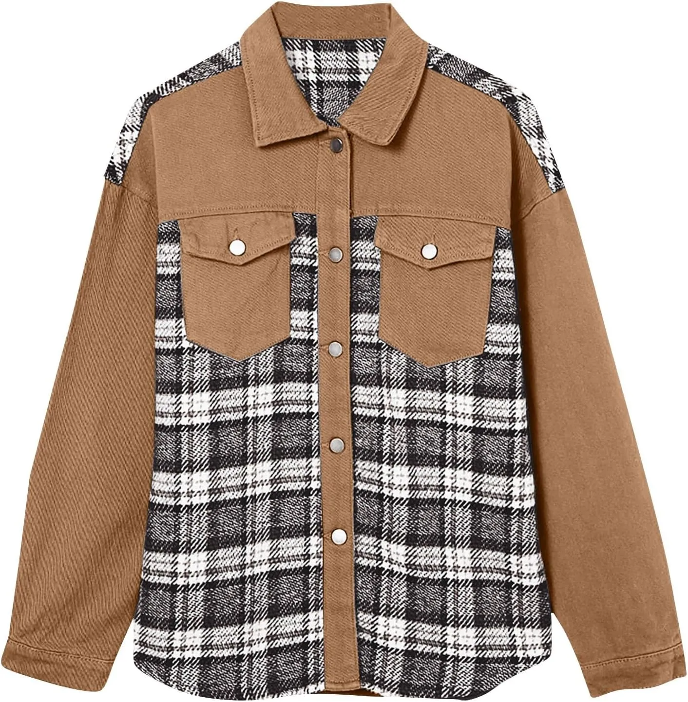 Fall Outfits for Women 2024 Oversized Plaid Denim Jacket Long Sleeve Button Down Shacket Jean Jacket with Pockets