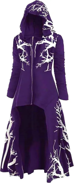FEOYA Renaissance Hooded Cloak for Women Half Cardigan Hoodie Longline Coat Goth Drop Shoulder High Low Hem Cape Jacket