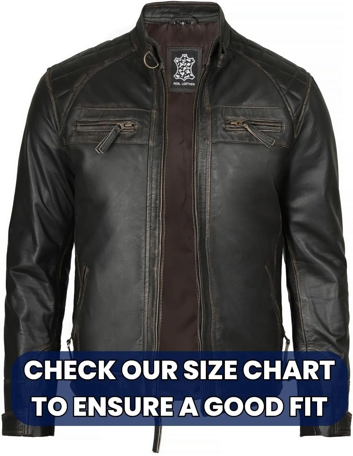 fjackets Real Lambskin Mens Leather Jackets - Quilted Cafe Racer Zip Up Moto Style Leather Jacket Men