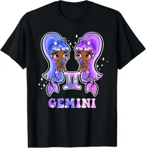 Gemini Astrology Zodiac Sign Black Mermaid Kawaii Twins T-Shirt
