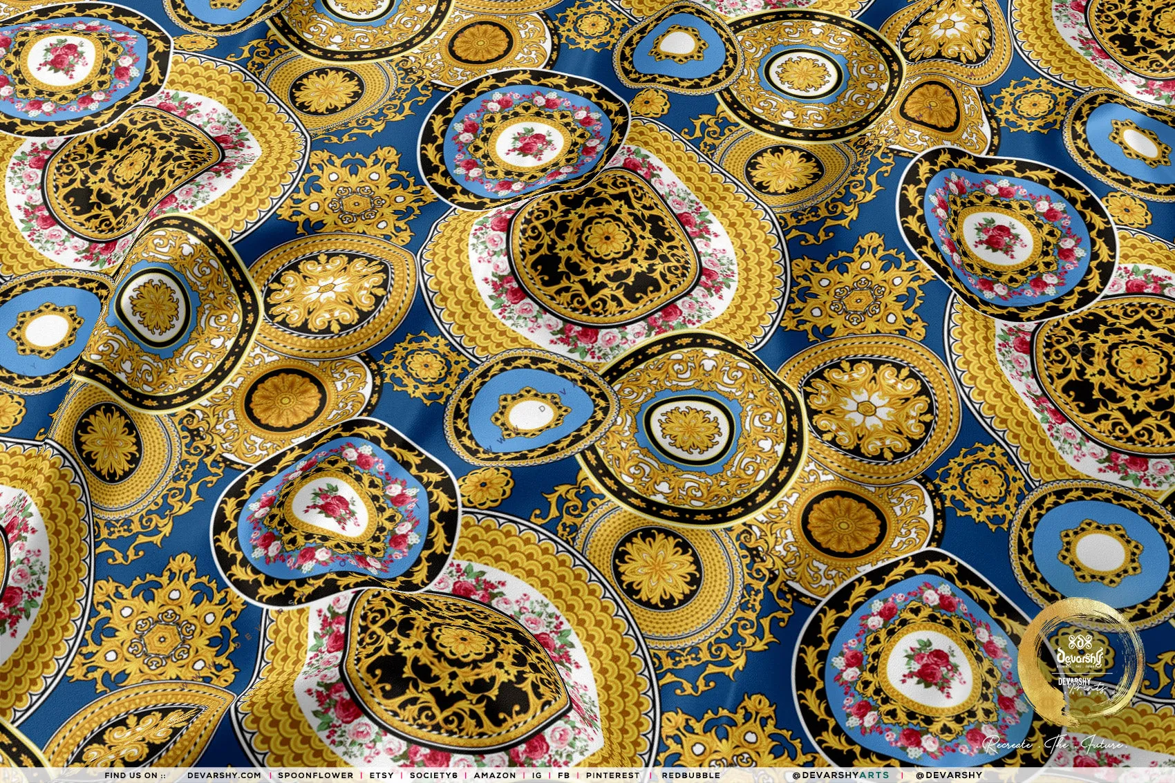 Gold Circles Apparel Fabric 3Meters , 9 Designs | 8 Fabrics Option | Baroque Fabric By the Yard | 031
