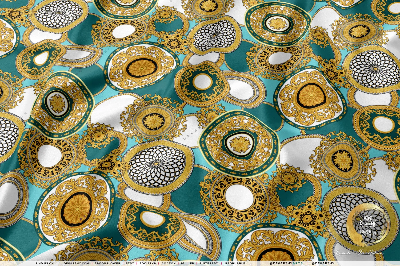 Gold Circles Apparel Fabric 3Meters , 9 Designs | 8 Fabrics Option | Baroque Fabric By the Yard | 031