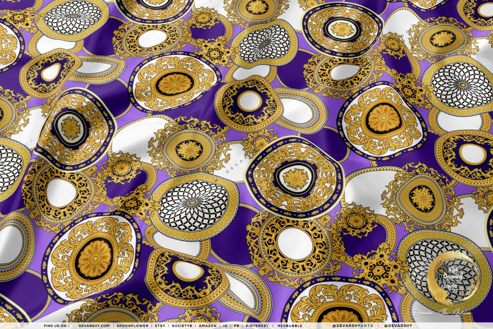 Gold Circles Apparel Fabric 3Meters , 9 Designs | 8 Fabrics Option | Baroque Fabric By the Yard | 031