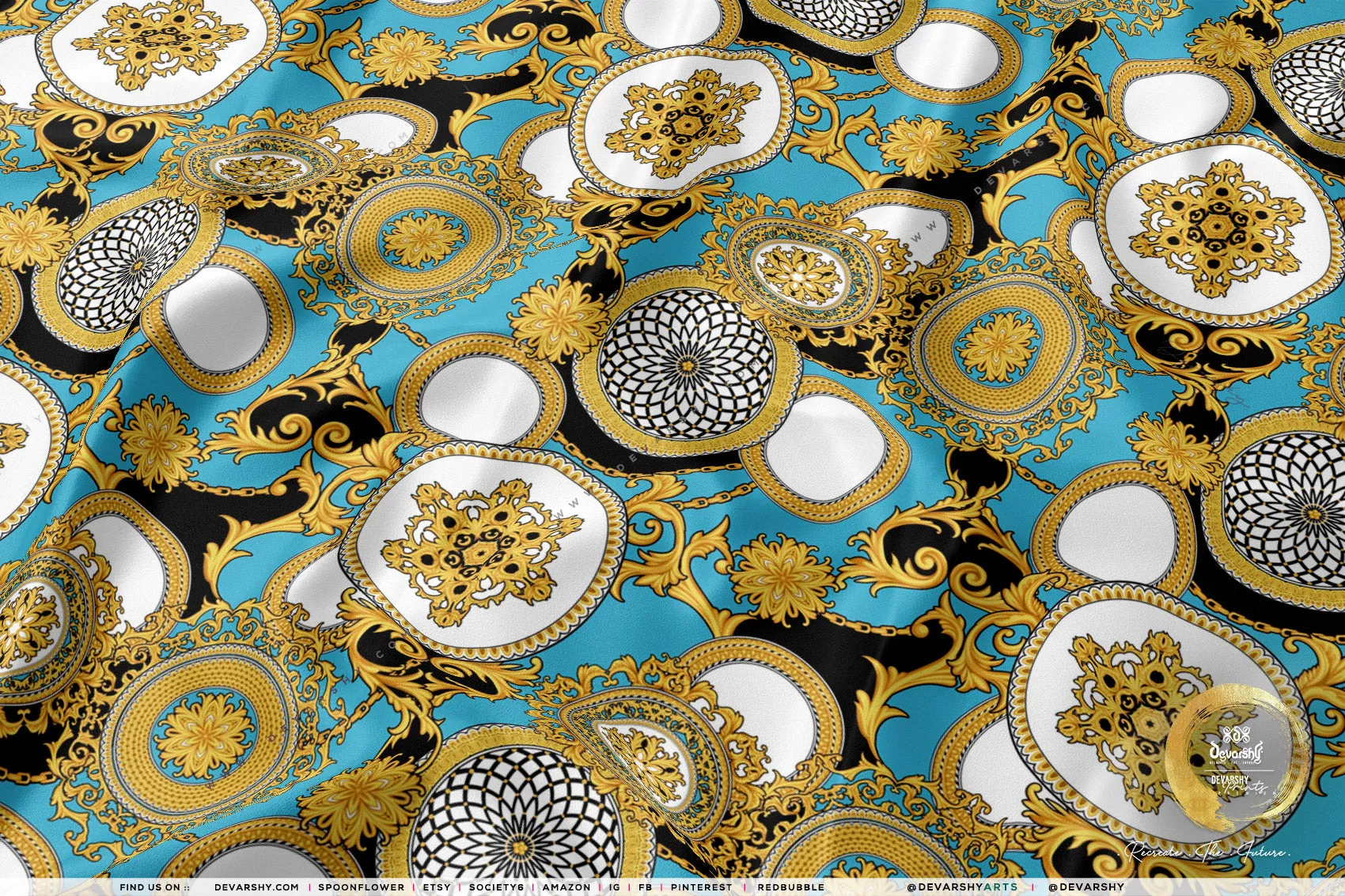 Gold Circles Apparel Fabric 3Meters , 9 Designs | 8 Fabrics Option | Baroque Fabric By the Yard | 031