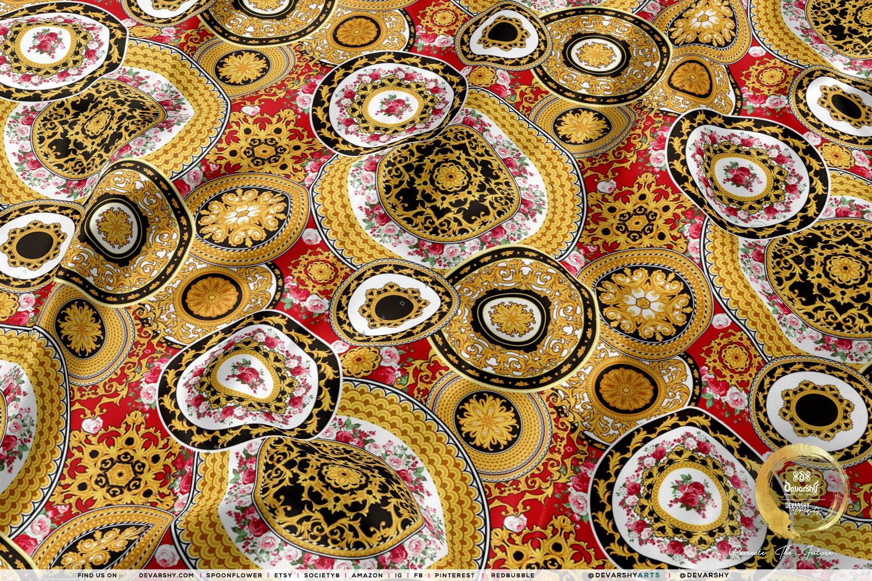 Gold Circles Apparel Fabric 3Meters , 9 Designs | 8 Fabrics Option | Baroque Fabric By the Yard | 031