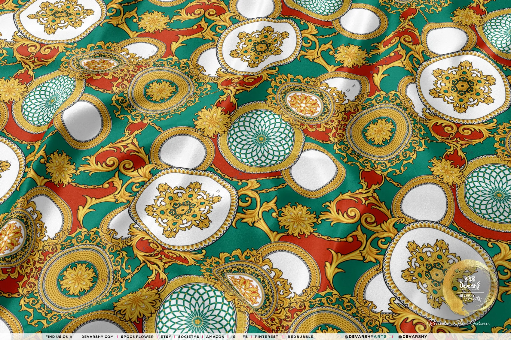 Gold Circles Apparel Fabric 3Meters , 9 Designs | 8 Fabrics Option | Baroque Fabric By the Yard | 031