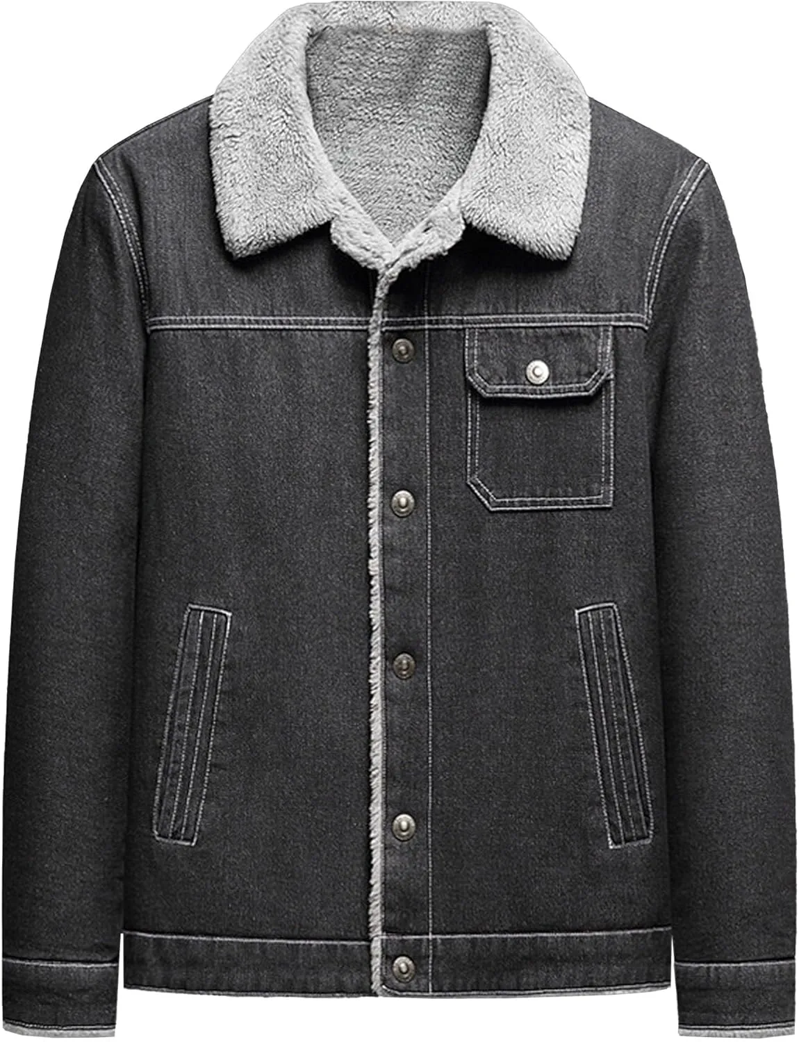 JEKE-DG Men's Warm Casual Thicken Denim Jacket Button Down Fleece Lined Jean Jacket Long Sleeve Vintage Winter Jean Coat
