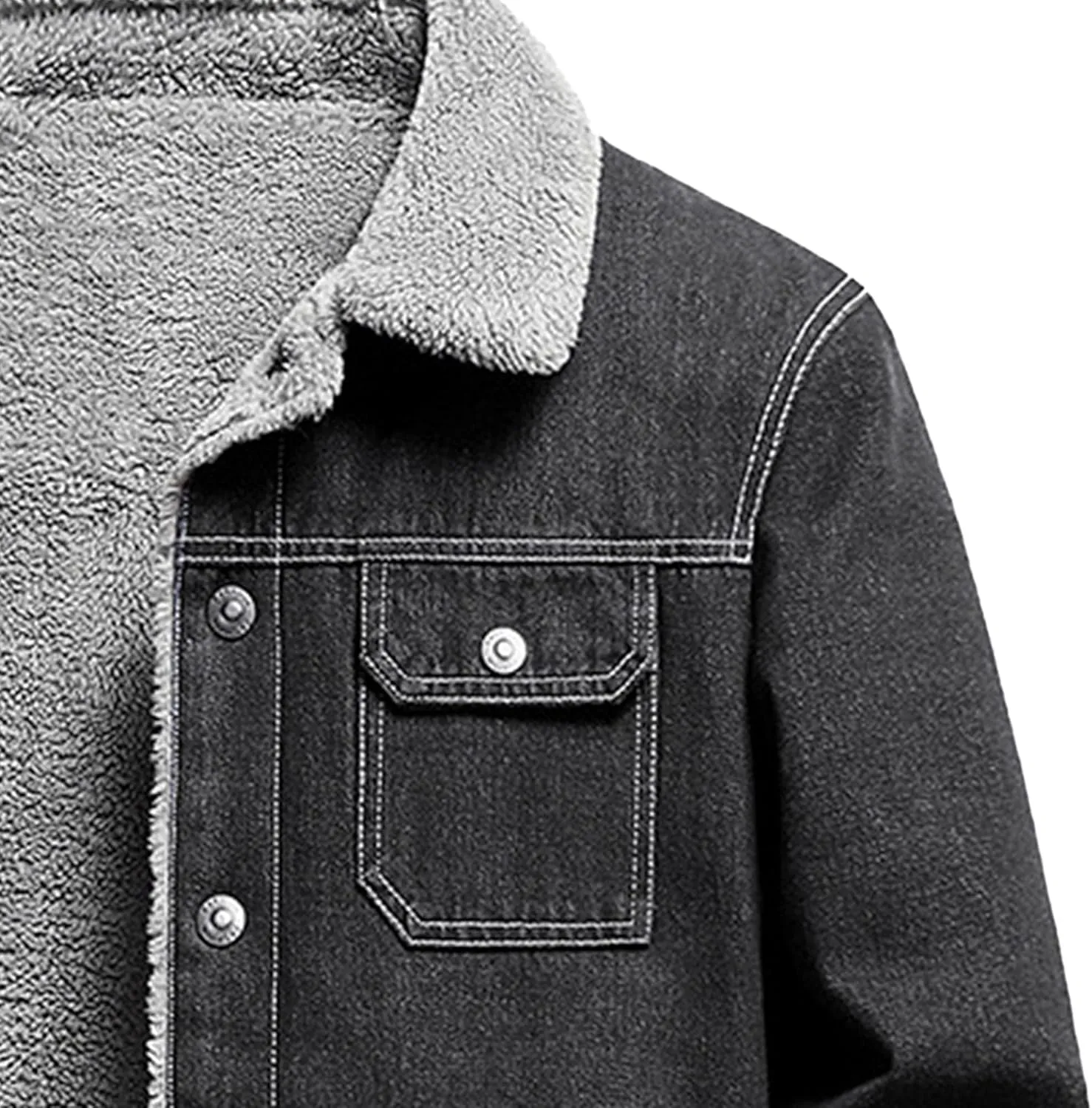 JEKE-DG Men's Warm Casual Thicken Denim Jacket Button Down Fleece Lined Jean Jacket Long Sleeve Vintage Winter Jean Coat