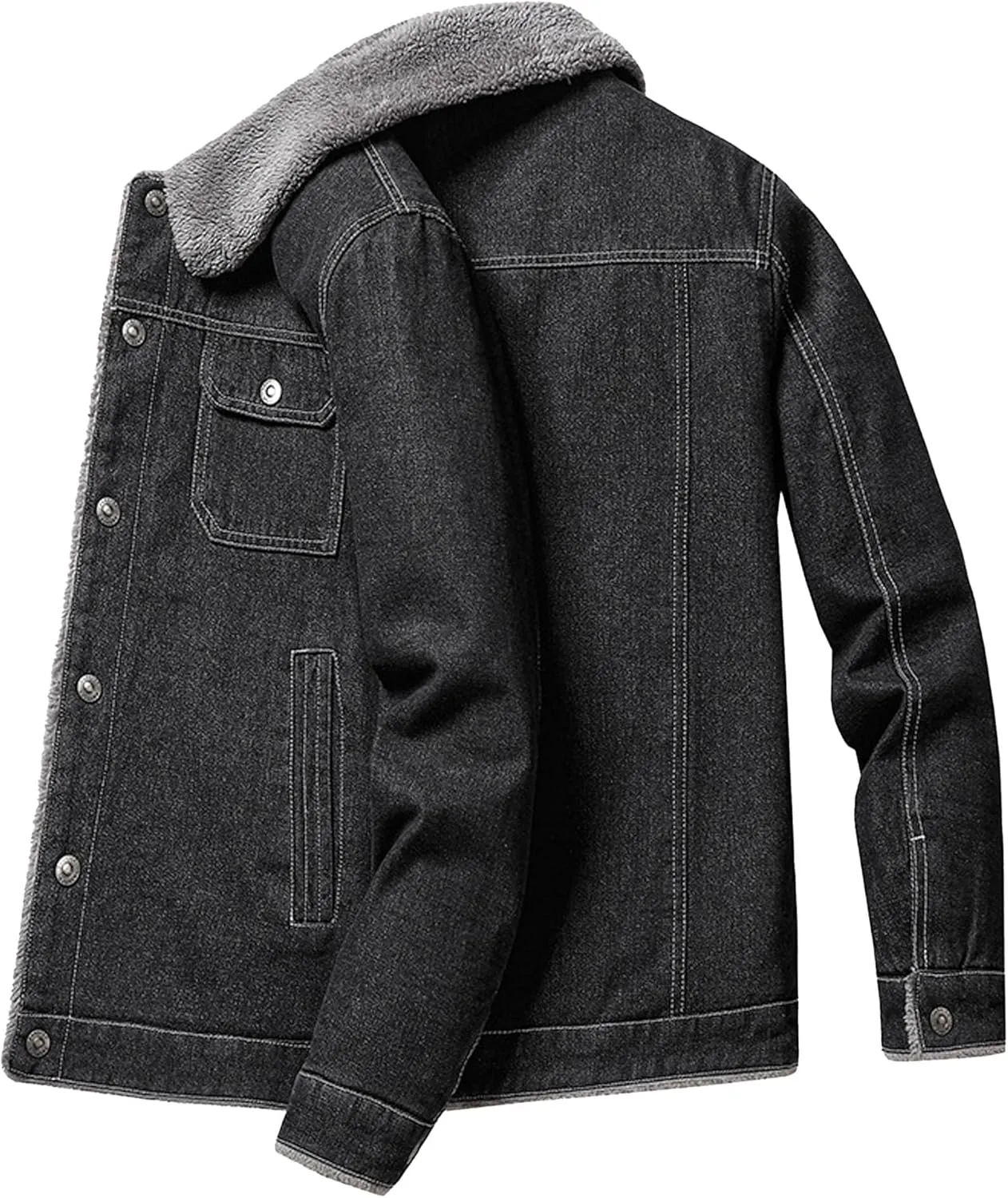 JEKE-DG Men's Warm Casual Thicken Denim Jacket Button Down Fleece Lined Jean Jacket Long Sleeve Vintage Winter Jean Coat