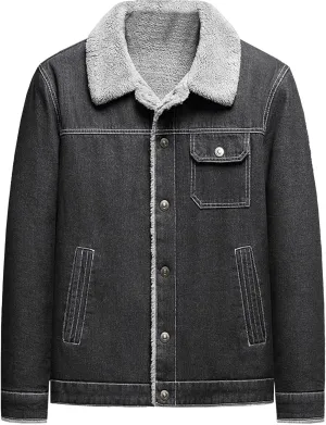 JEKE-DG Men's Warm Casual Thicken Denim Jacket Button Down Fleece Lined Jean Jacket Long Sleeve Vintage Winter Jean Coat