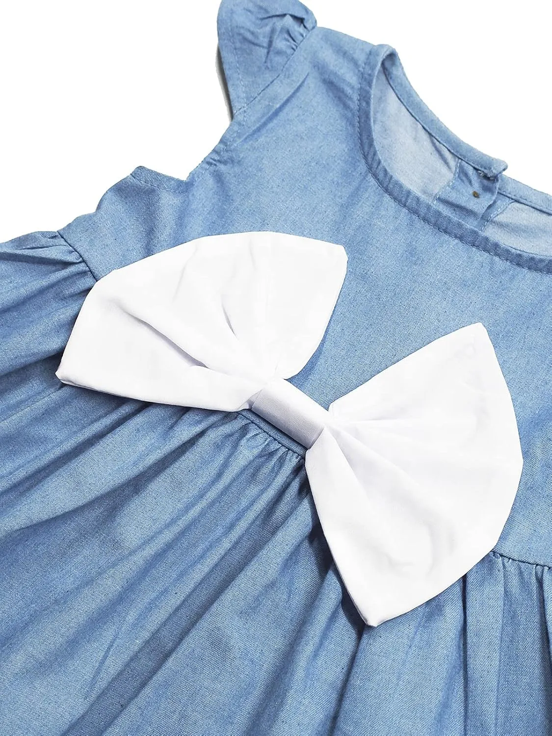 KIDSCOOL SPACE Baby Girls Overalls Jean Dress, Flower Embroidered Double Color Spliced Tulle Skirts