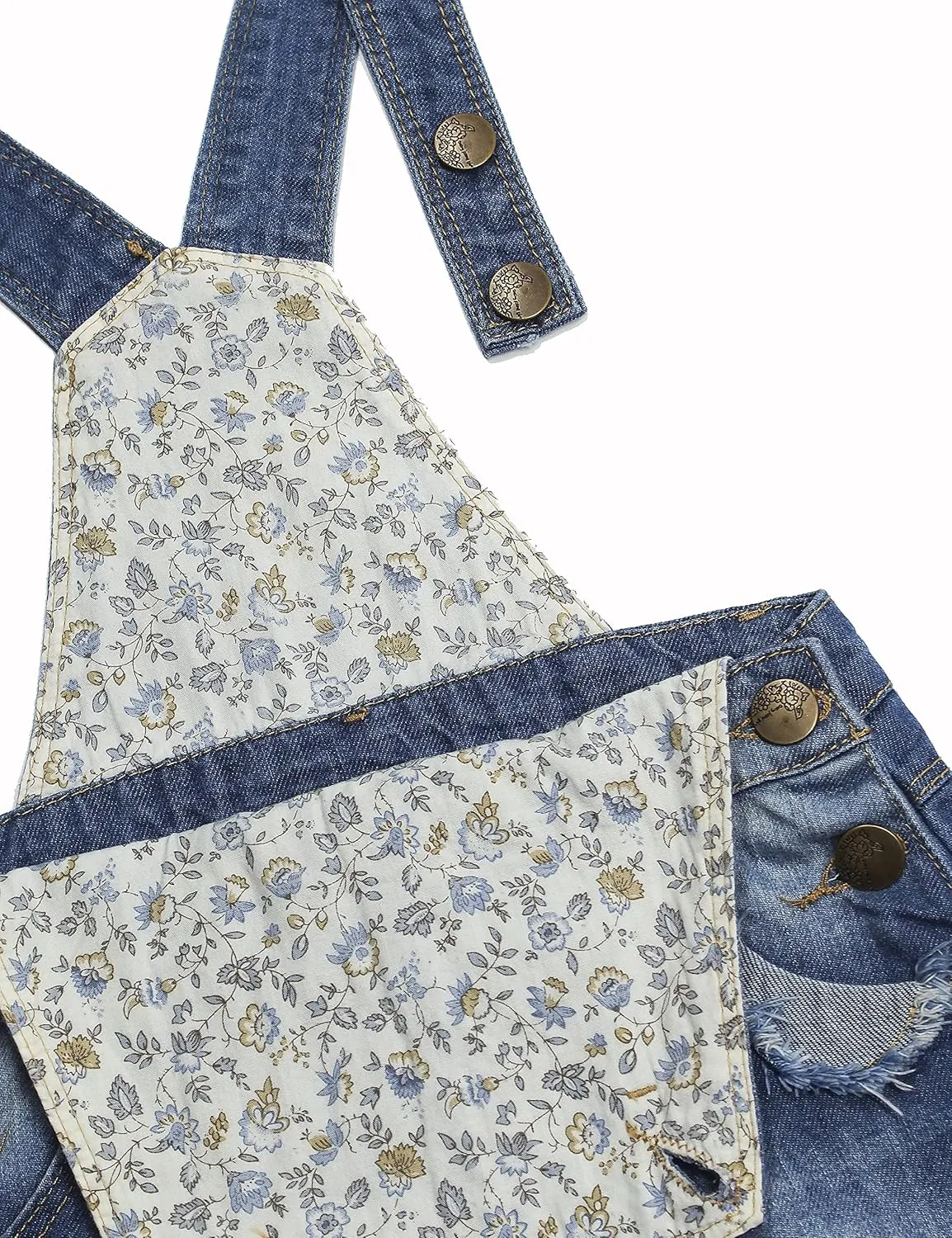 KIDSCOOL SPACE Baby Girls Overalls Jean Dress, Flower Embroidered Double Color Spliced Tulle Skirts
