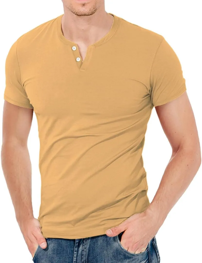 KUYIGO Mens Henley Shirts Slim Fit Short Sleeve Fashion Cotton Tops Tee